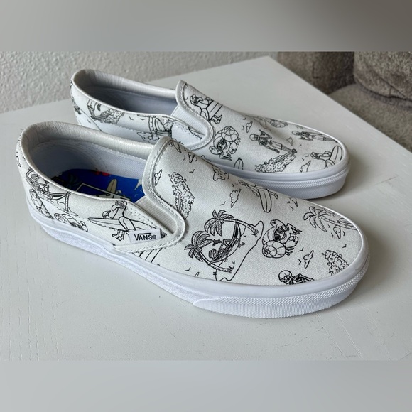 Vans Classic Slip-On Low Tide True White Skeleton Skull Beach Surfing Shoes 7.5 - Picture 2 of 5